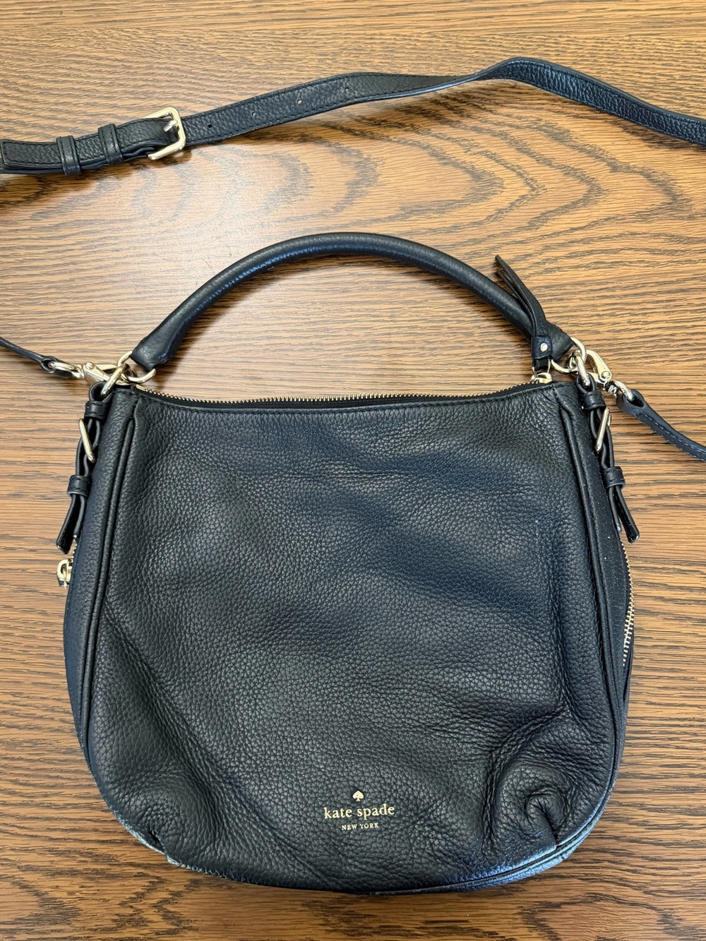 kate spade Black Pebbled Leather Shoulder Bag with Gold Hardware